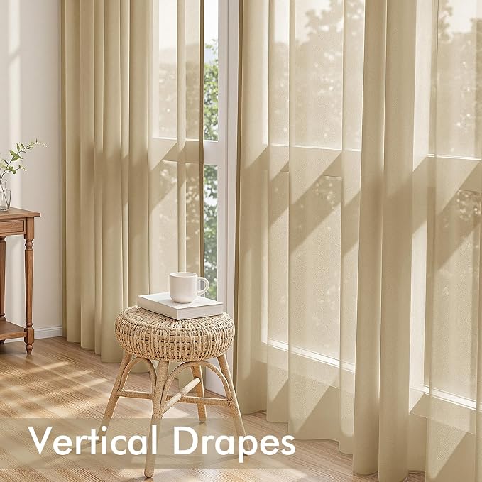 MIULEE Beige Sheer Curtains 72 Inches Long, 4 Panels Set, Rod Pocket Voile - Image 5