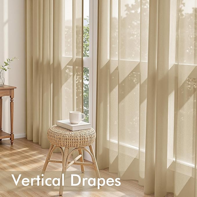 MIULEE Beige Sheer Curtains 63 Inches Long, 4 Panels Set, Rod Pocket Voile - Image 5
