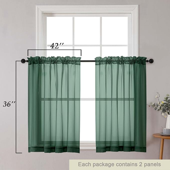 Cafe Curtains 36 Inch Length Tier 2 Pieces, Modern Soft Airy Sheer Kitchen - Image 2