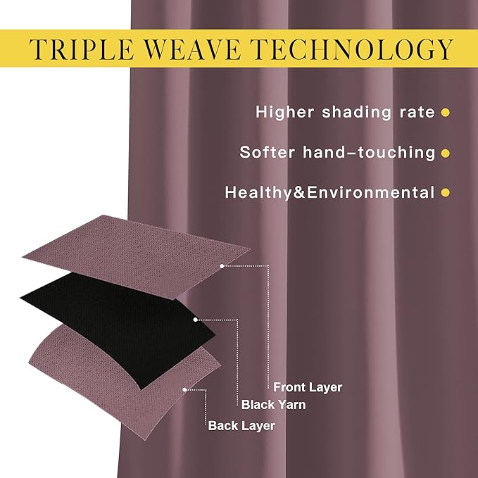 NICETOWN Dry Rose Bedroom Curtains 63 inch Length 2 Panels Set, Solid Thermal - Image 3