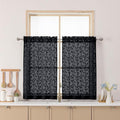 Chyhomenyc Black Sheer Curtains 36 Inch Length, Light Filtering Leaf Tufted by Chyhomenyc