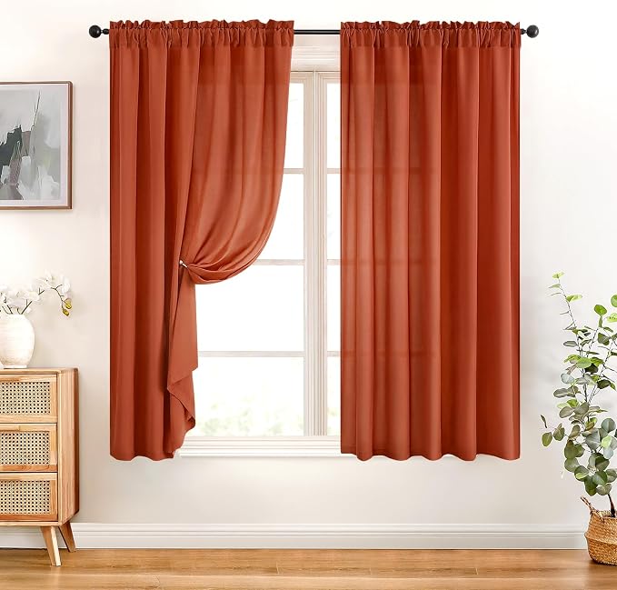 HOMEIDEAS Non-See-Through Fall Burnt Orange Privacy Sheer Curtains, 52 X 54 by HOMEIDEAS