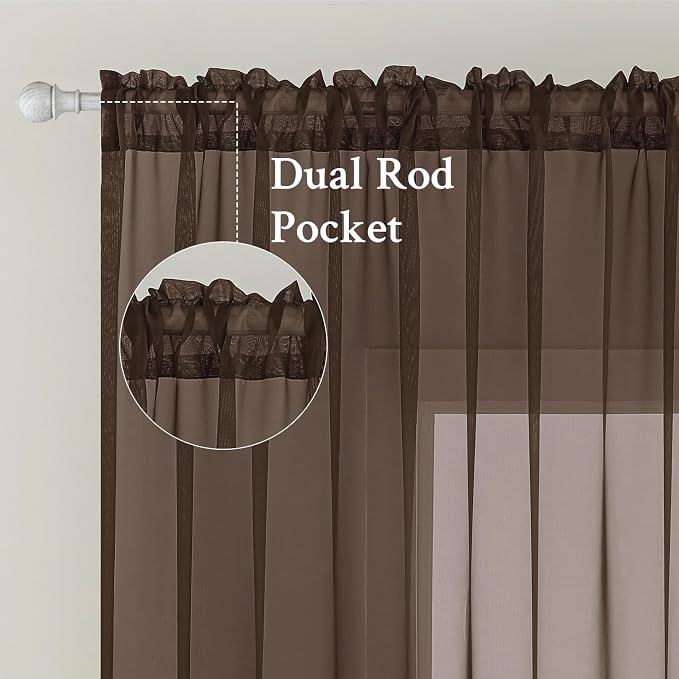 MIULEE Chocolate Brown Sheer Curtains 84 Inches Long 2 Panels, Light Filtering - Image 2