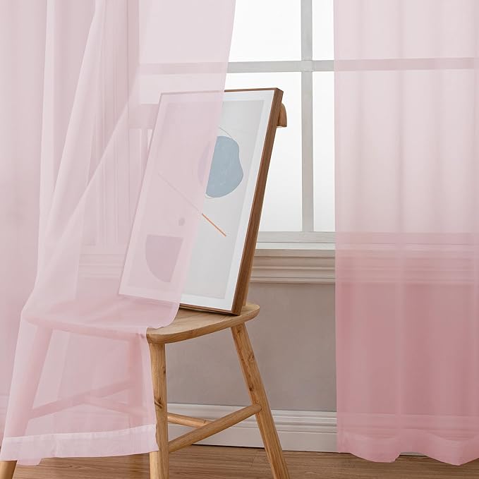 OWEINE Sheer Curtains 90 Inches Long 2 Panels Set, Light Filtering Fimly Voile - Image 3