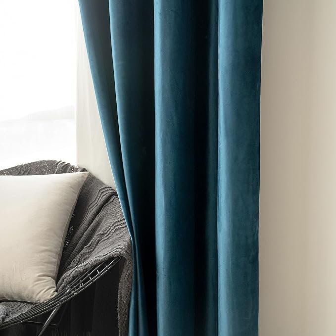 MIULEE Blue Velvet Curtains 96 Inch Length Length Blackout Curtains Thermal - Image 6