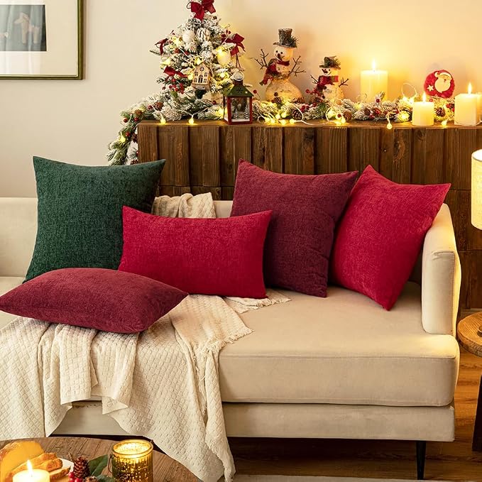 MIULEE Pack of 2 Green Throw Pillow Covers 16x16 Inch Soft Chenille Pillow - Image 7