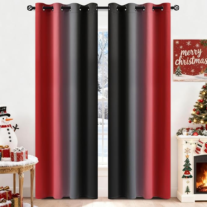 Yakamok Blackout Ombre Red and Black Curtains - Image 2