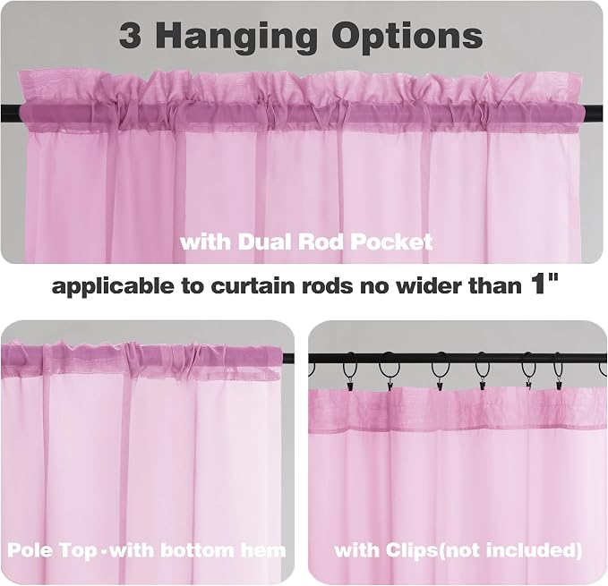 Chyhomenyc Pink Sheer Valances for Windows - Image 5