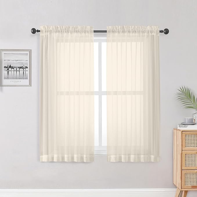 OWENIE Sheer Curtains, Ivory Sheer Curtains 50 Inch Length 2 Panels Set by OWENIE