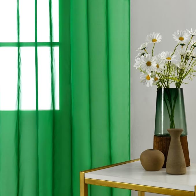 youleyar Solid Sheer Rod Pocket Curtain Voile Draperies 2 Panels White Beige - Image 5