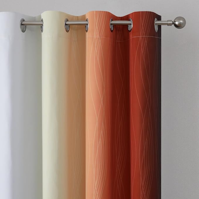 Estelar Textiler Burnt Orange and Greyish White Ombre Blackout Curtains 90 Inch - Image 4