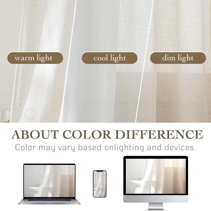 RYB HOME Linen Sheer Curtains Light & Airy Translucent Privacy Protected - Image 8