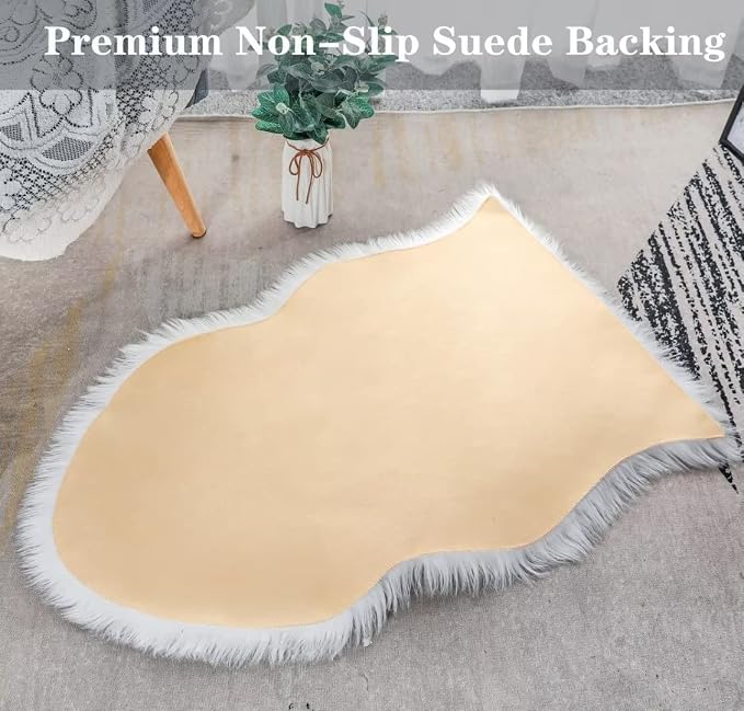 duduta White Faux Sheepskin Throw Rug 2x3 ft, Fluffy Shag Fur Chair Cover Small - Image 3