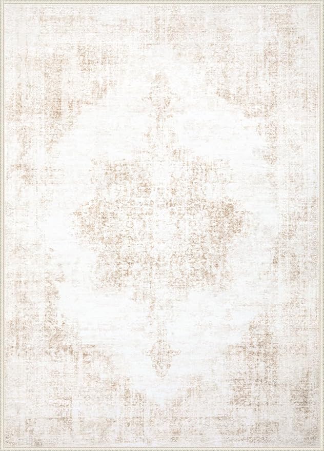 Area Rug 5x7 Vintage Rug: Washable Living Room Rugs Retro Medallion Distressed - Image 9