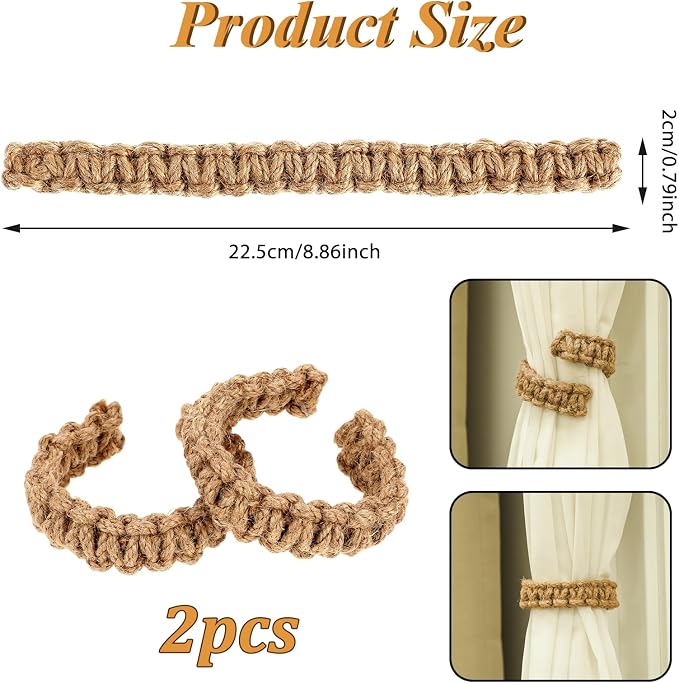 Ptwola 2 Pack Braided Curtain Tiebacks Boho Elegant Rustic Curtain Holdbacks - Image 2