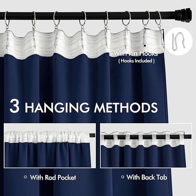 MIULEE Navy Blue Back Tab Blackout Curtains 84 Inch Length 2 Panels Set - Image 3