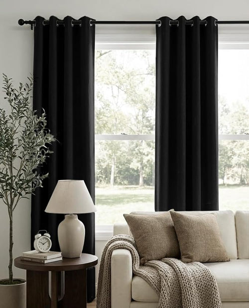 100% Blackout Linen Textured Curtains 63 Inch Long, Light Blocking, Thermal - Image 2