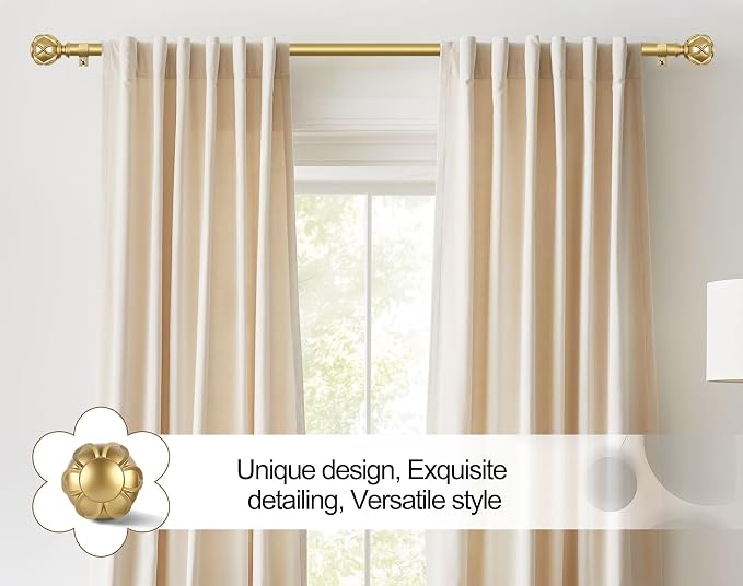KAMANINA Gold Curtain Rod 32 to 58 Inch, 7/8 Inch Single Adjustable Curtain Rods - Image 3