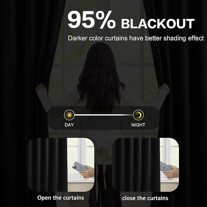 Black Blackout Curtains 138 Inches Long - Image 3