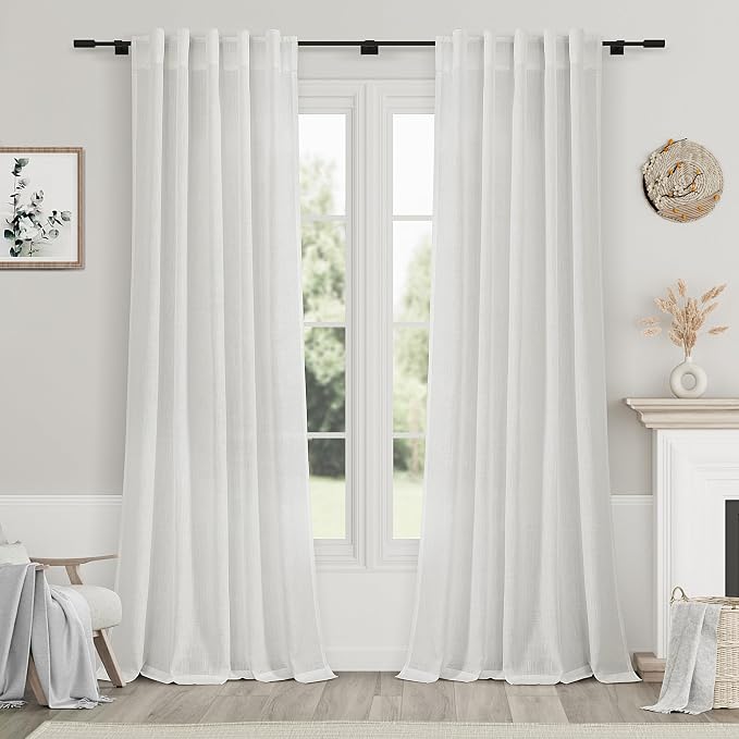 Nanspring Off White Linen Curtains 84 Inch Length 2 Panels Set by Nanspring
