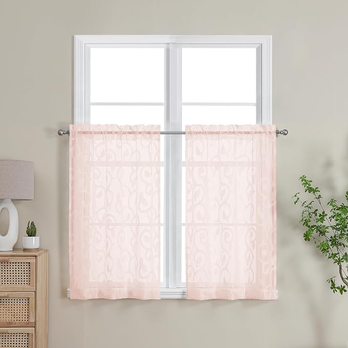 OWENIE Furman Cafe Curtains 30 Inch Length 2 Panels Set, Elegant Geometric by OWENIE