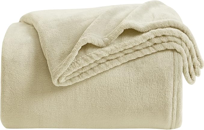 KMUSET Super Soft Throw Blanket Premium Silky Flannel Fleece Twin Size Beige by COZYBLANKETHappyHomeLife
