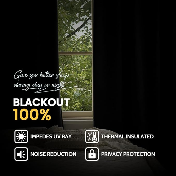Yakamok 100% Blackout Curtain Panels 96 inches Cold and Light Blocking Drapes - Image 7