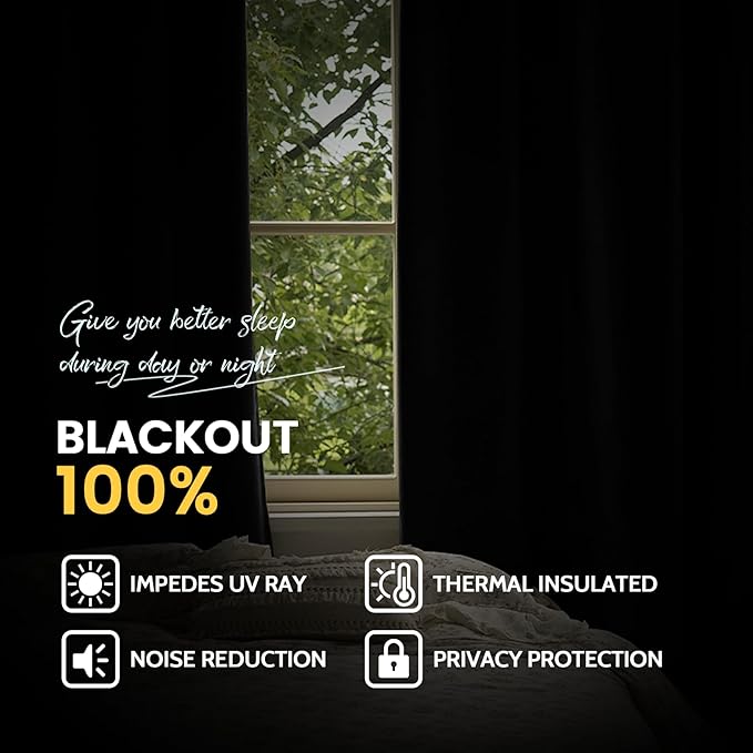 Yakamok 100% Blackout Curtain Panels 84 inches Cold and Light Blocking Drapes - Image 8