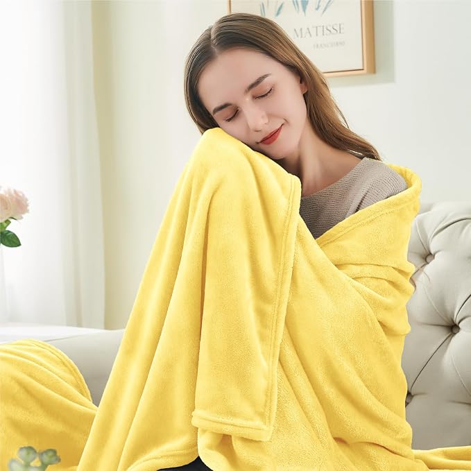BEDELITE Fleece Blanket Twin Size Light Yellow Throw Blankets - Image 2