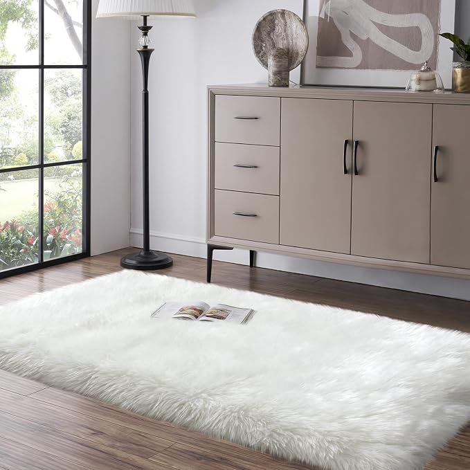 White Fluffy Rug for Bedroom, Soft Shag Rug for Sofa Couch Cushion, Cozy Shaggy - Image 8