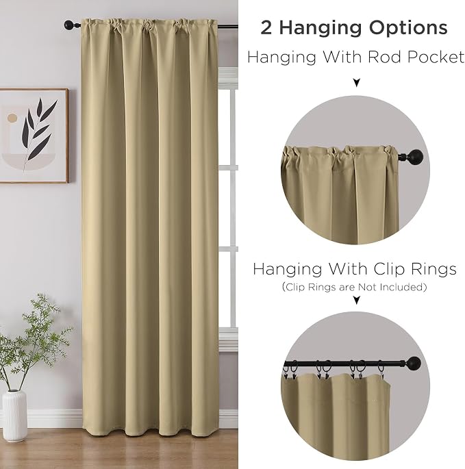 CUCRAF Beige Blackout Curtains 54 inch Length 2 Panels Set, Rod Pocket Room - Image 3