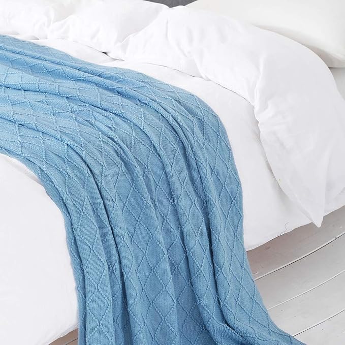 BOURINA Blue Throw Blanket 60x80 Inches Throw Textured Solid Soft Sofa Throw - Image 6