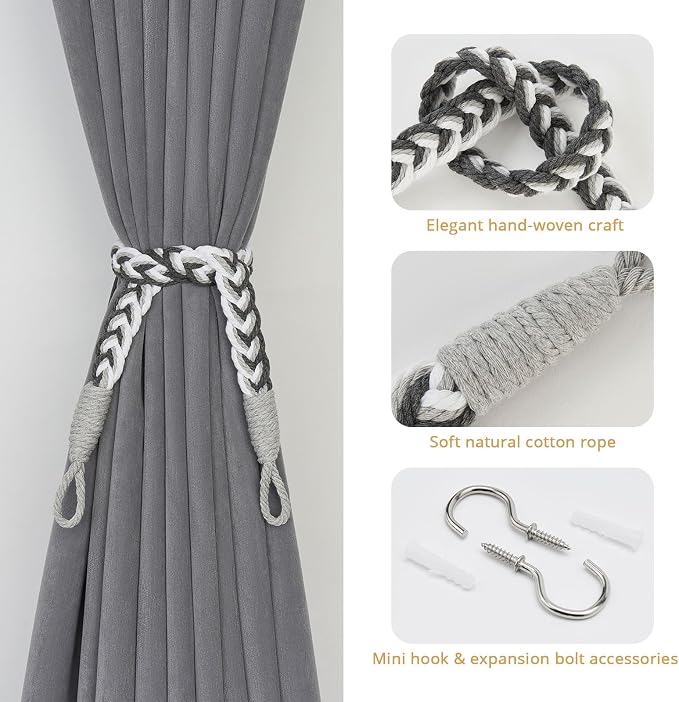 NICEEC 4 Pack Natural Cotton Rope Curtain Tiebacks Elegant Boho Style - Image 2