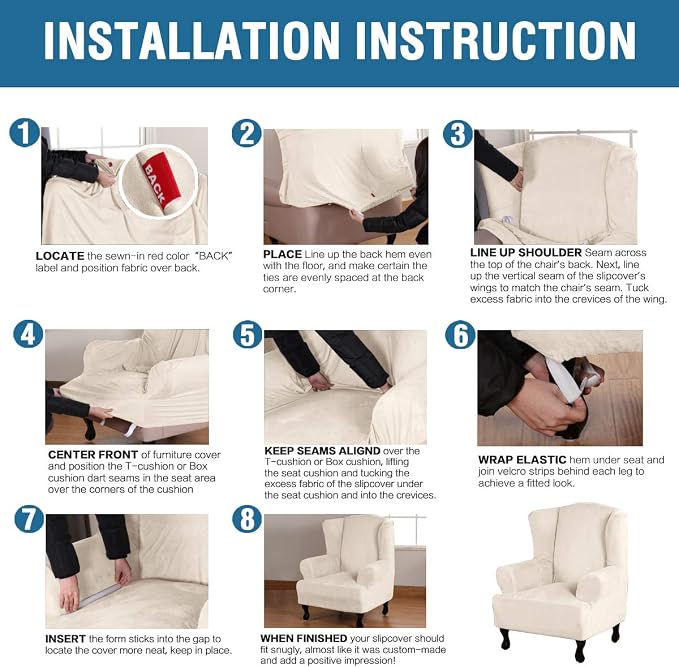 H.VERSAILTEX Wingback Chair Covers Velvet Plush Wing Chair Slipcover 1 Piece - Image 6
