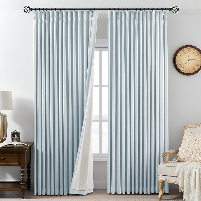 Pinch Pleated Linen Curtains 100% Blackout 84 Inches Long by AUSSPVOCT