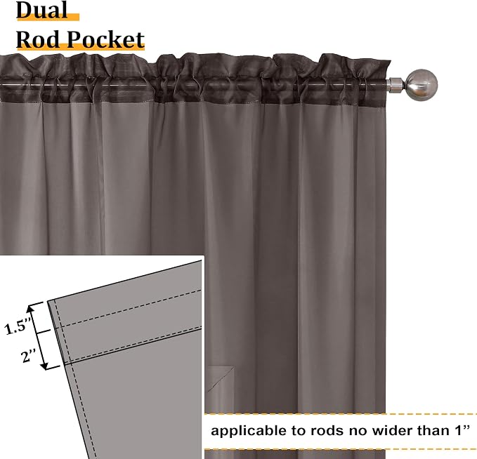 Aiyufeng Chocolate Brown Sheer Curtains 90 Inches Long 2 Panels, Solid Voile - Image 4