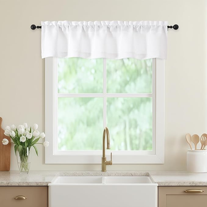 Valances for Windows, Light Filtering Faux Linen Textured Small Short Valance by WelvetBLK