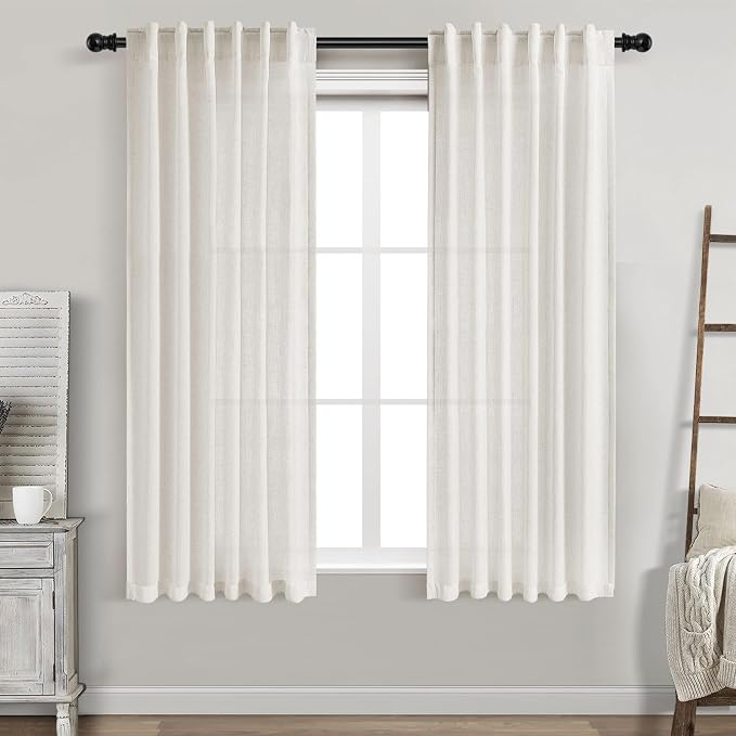 Cream Linen Curtains 63 Inches Long by Nanspring