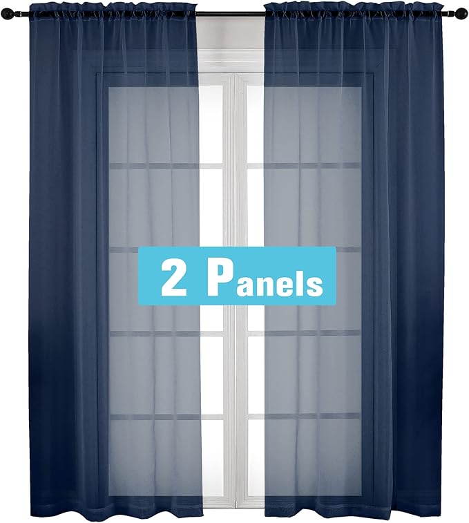 OVZME Navy Blue Sheer Curtains 2 Panel Sets 84" Inch Length by OVZME