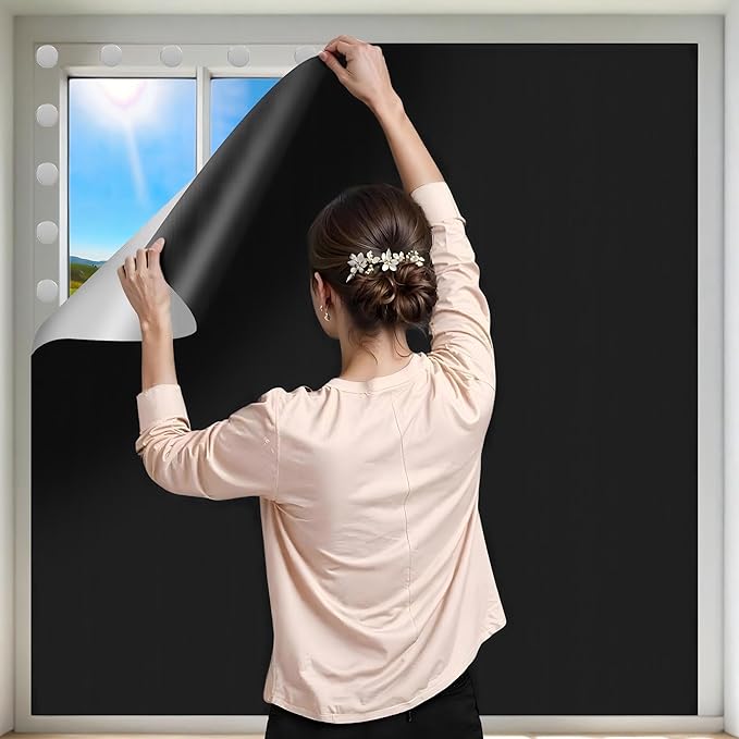100% Black Out Window Cover Portable Blackout Shades Adhesive Thermal Blackout by ZUNGOUMC