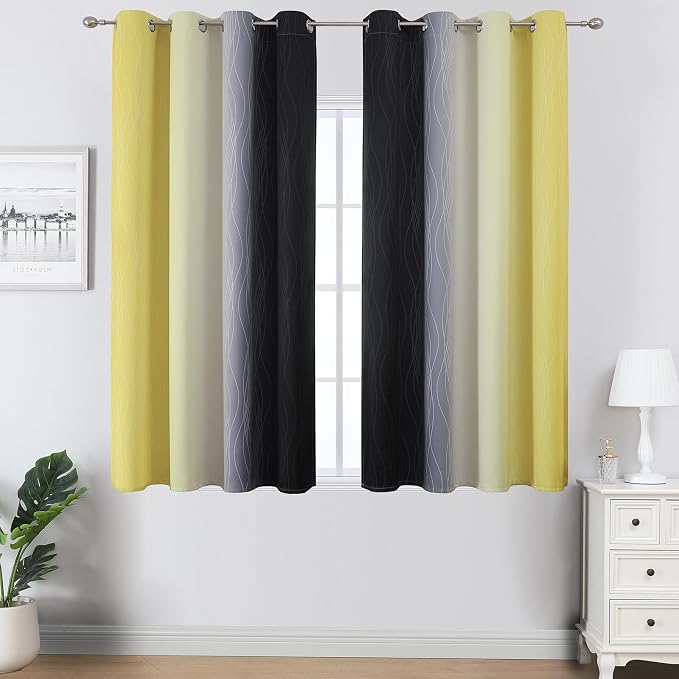 Estelar Textiler Black and Yellow Blackout Curtains 54 Inches Long, Full Light - Image 2