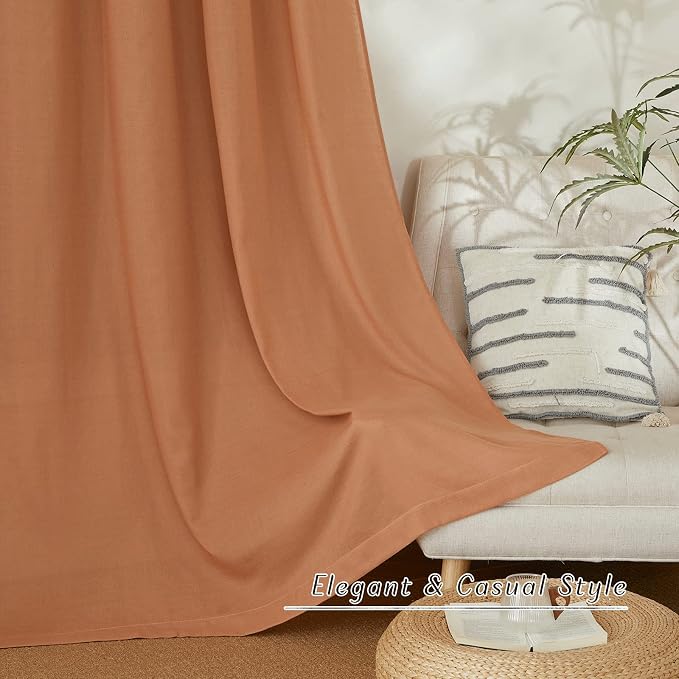 NICETOWN Linen Flax Semi Sheer Curtains 92" Length, Grommet Window Treatments - Image 5