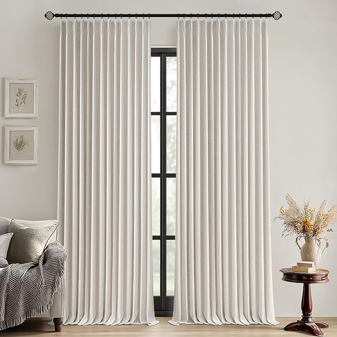 MIULEE Birch Pinch Pleated 100% Blackout Linen Curtains 40x90 Inches | Room by MIULEE
