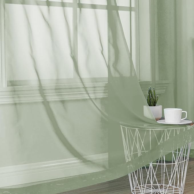 OVZME 2 Pieces Sage Green Sheer Curtains 108" Length - Image 5