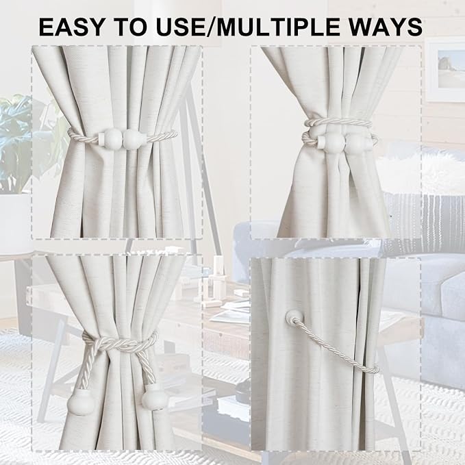 2 Pack Magnetic Curtain Tiebacks Modern Handmade Rope Curtain Tie Backs - Image 5