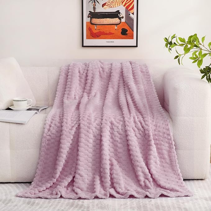 Puncuntex Light Purple Throw Blanket 60"×80" inches Fuzzy 3D Jacquard - Image 2