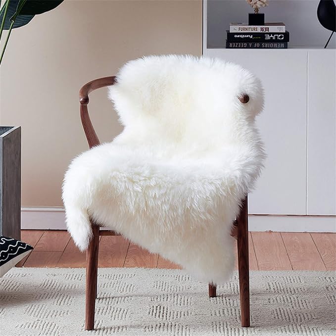 duduta White Faux Sheepskin Throw Rug 2x3 ft, Fluffy Shag Fur Chair Cover Small by duduta