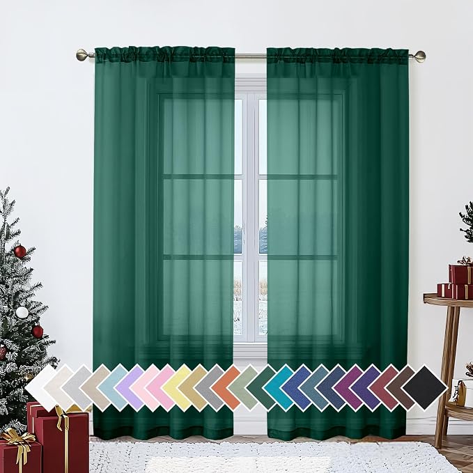 Aiyufeng Hunter Green Sheer Curtain Drapes 72 Inch Length 2 Panels by Aiyufeng