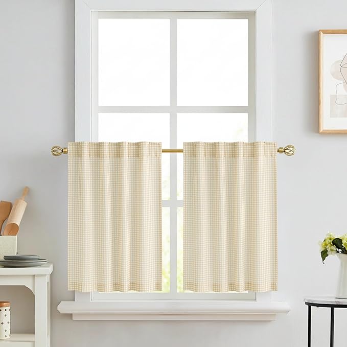 RYB HOME Checkered Kitchen Cafe Curtains 24 inch Length, Vintage Farmhouse - Image 8