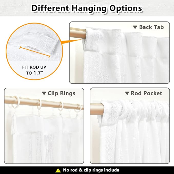 MYSKY HOME White Curtains 84 Inch Length 2 Panels Set, Semi Sheer Cotton Blend - Image 3
